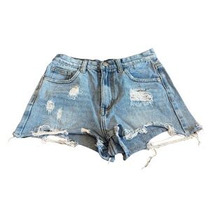 Momokrom Distressed Jean Shorts High Waisted Cut-Off Medium Denim Size XS Womens